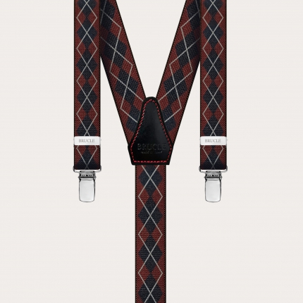 Bretelle strette tartan scozzesi blu e rosse bordeaux