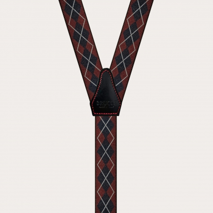 Bretelle strette tartan scozzesi blu e rosse bordeaux