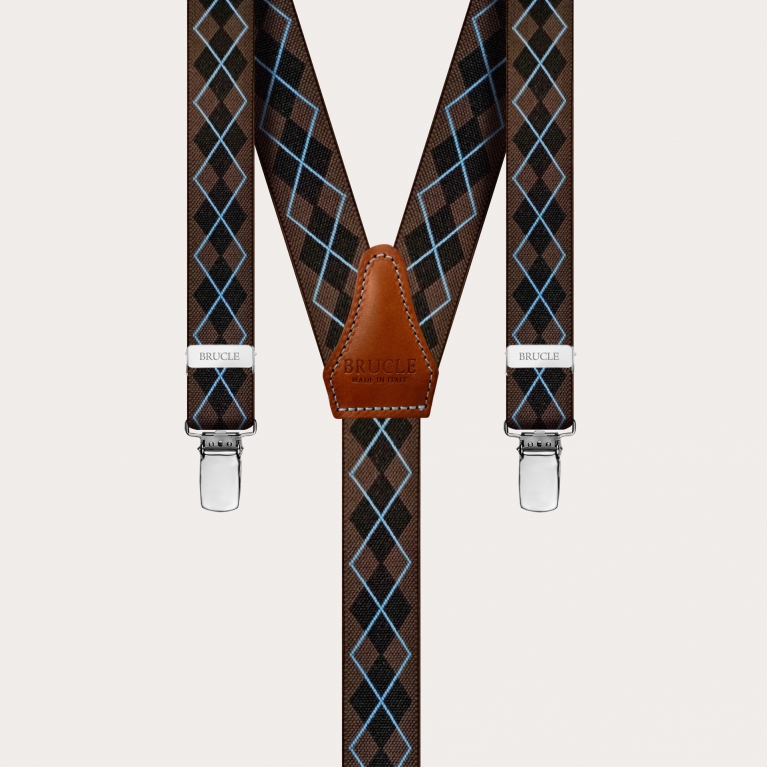 Bretelle strette tartan scozzesi marroni a Y