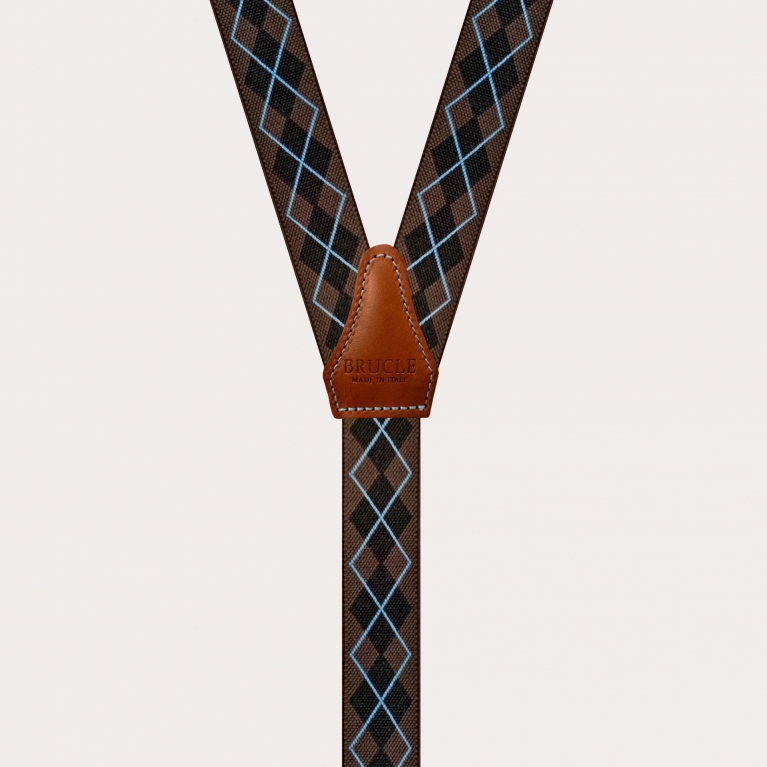 Bretelle strette tartan scozzesi marroni a Y