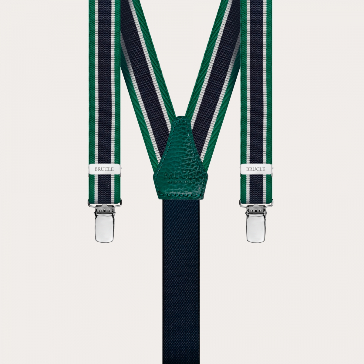 Clip-on Braces Elastic Y Suspenders striped green