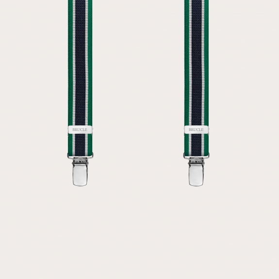 Y-shape elastic suspenders with clips, striped green