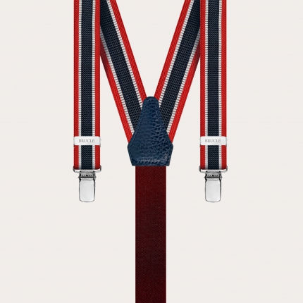 Y-shape elastic suspenders with clips, striped red and black