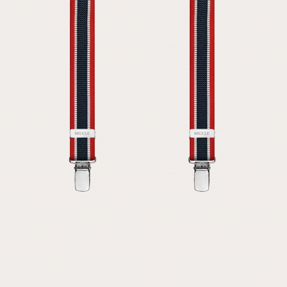 Bretelles fines unisex rayée rouge et bleu, forme Y