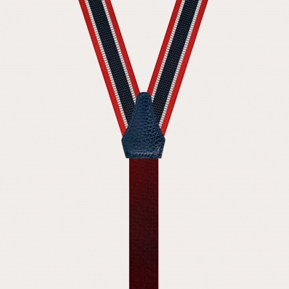 Y-shape elastic suspenders with clips, striped red and black