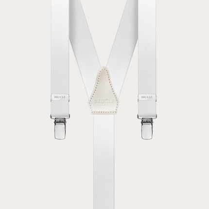 Skinny Y-shape elastic suspenders with clips, white