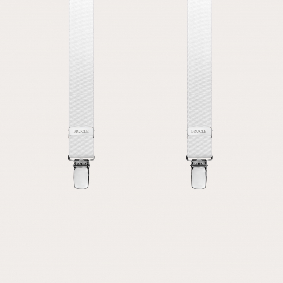 Skinny Y-shape elastic suspenders with clips, white