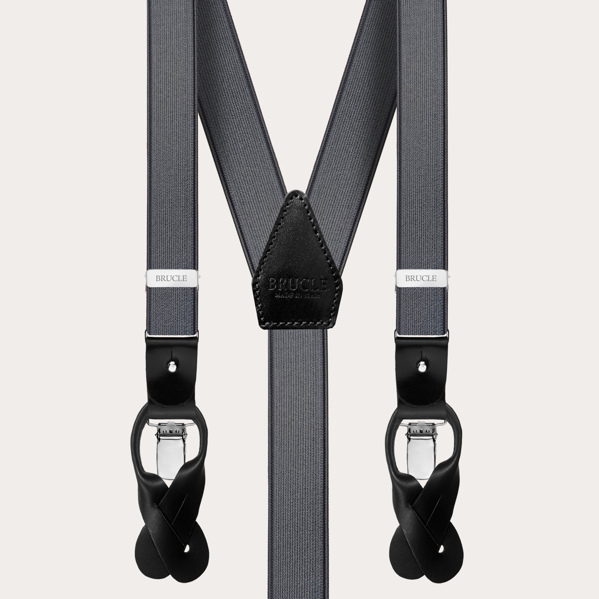 Clip-on Braces Elastic Y Suspenders grey