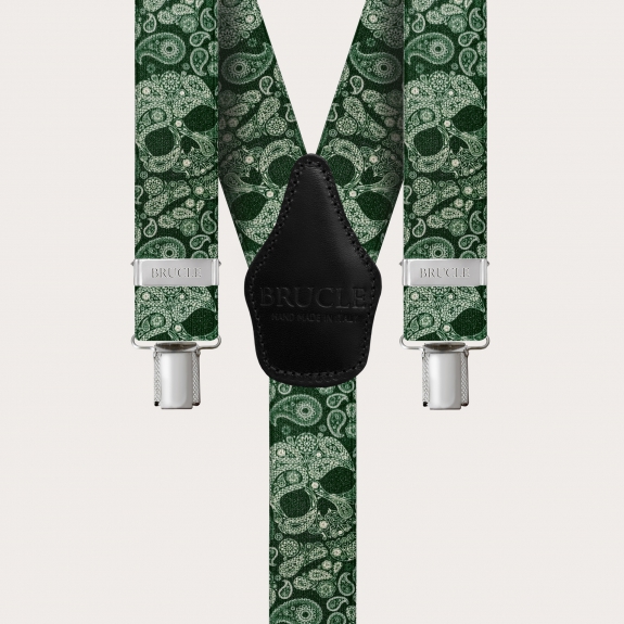 Braces Elastic Y Suspenders black green skulls