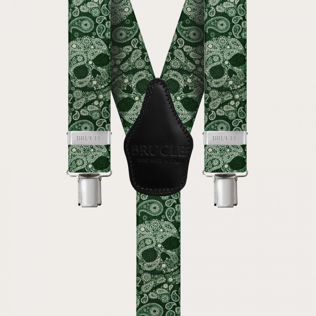 Braces Elastic Y Suspenders black green skulls