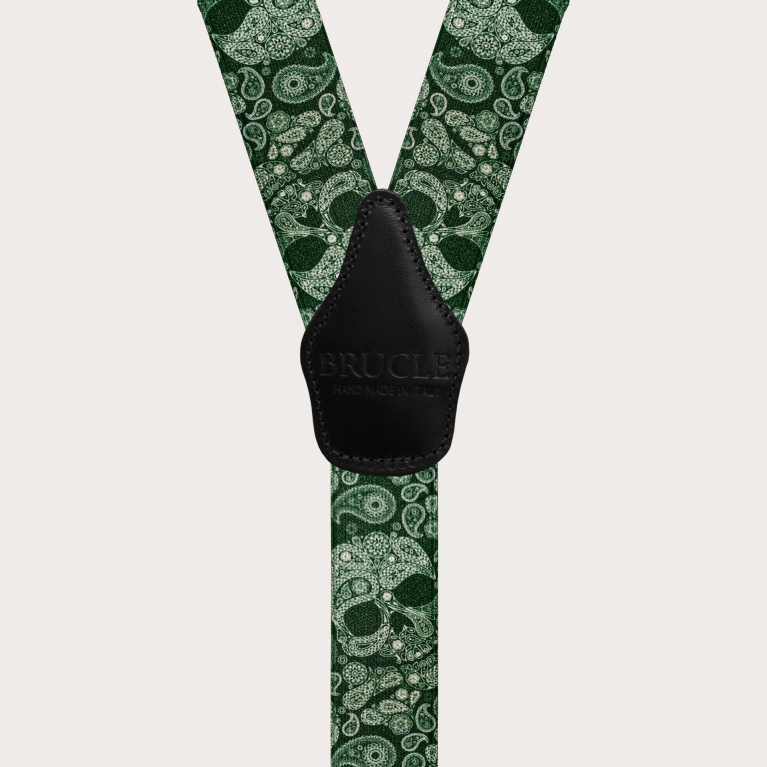 Y-shape elastic suspenders with clips, green skulls