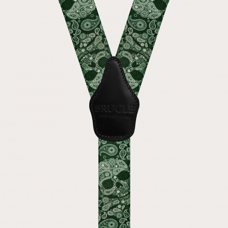 Tirantes en Y brillantes unisex con estampado de calaveras en negro y verde
