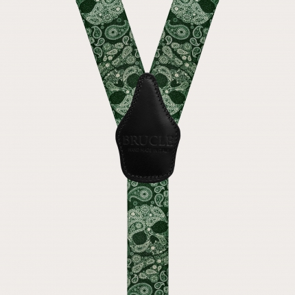Tirantes en Y brillantes unisex con estampado de calaveras en negro y verde