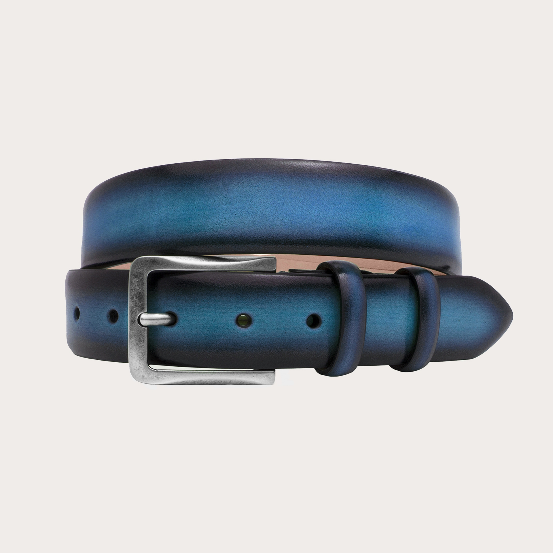 Genuine handbuffered leather belt, blue 