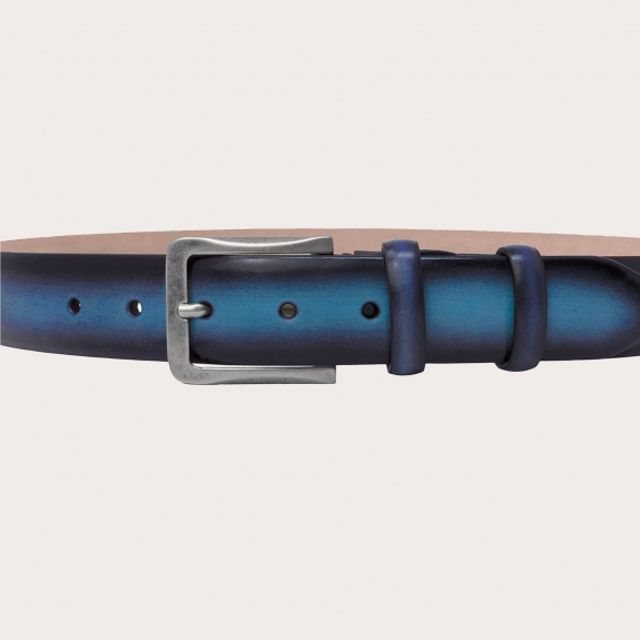 Genuine handbuffered leather belt, blue