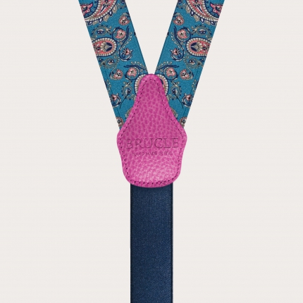 Braces suspenders Y forme paisley blue purple