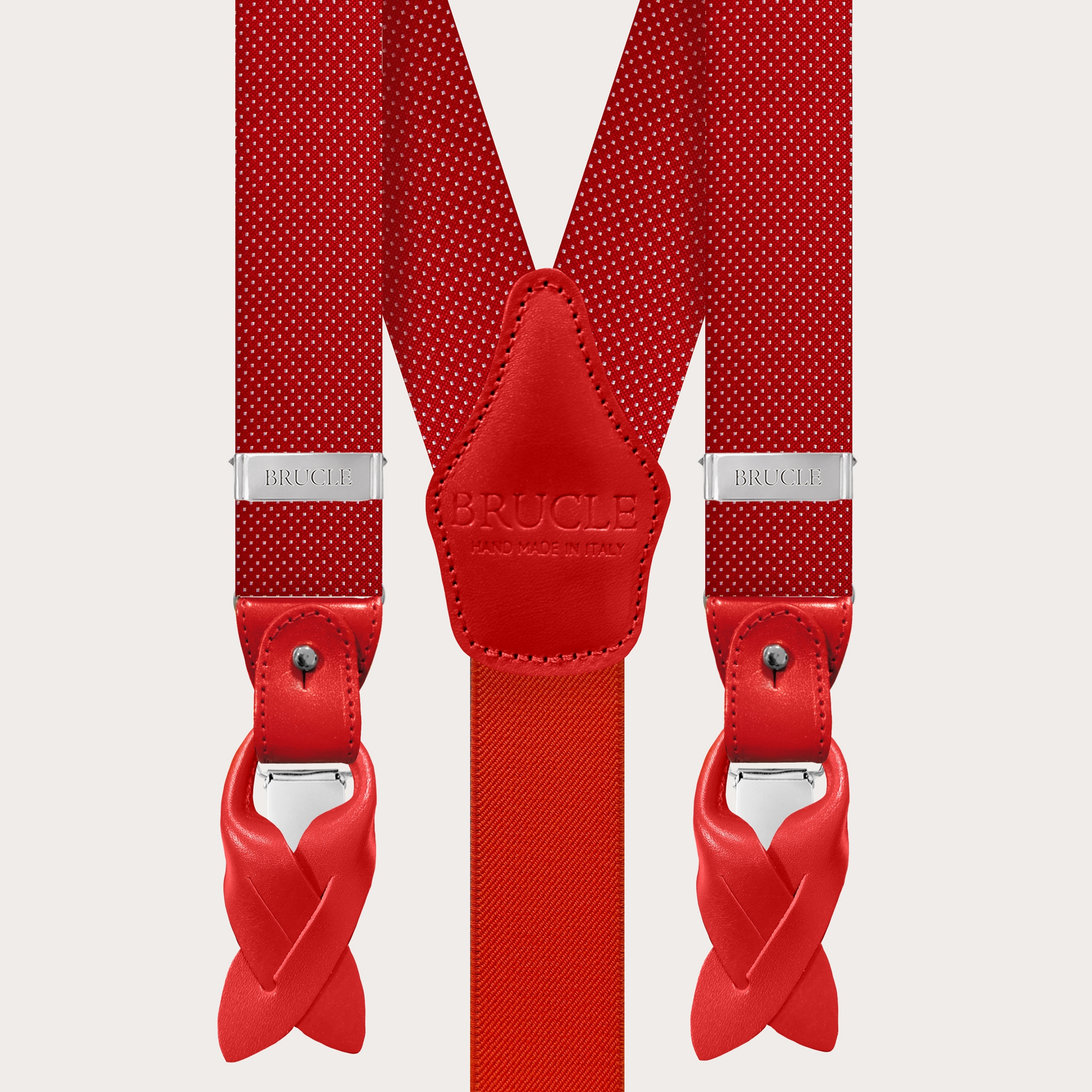 BRUCLE Formal Y-shape red dotted silk suspenders