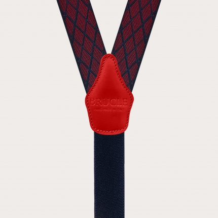 Bretelles élégantes pour hommes en jacquard bleu élastique avec effet losange rouge