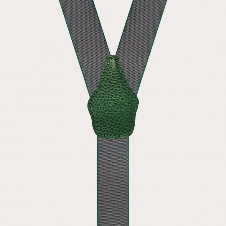 Y-shape elastic suspenders, dark grey and green