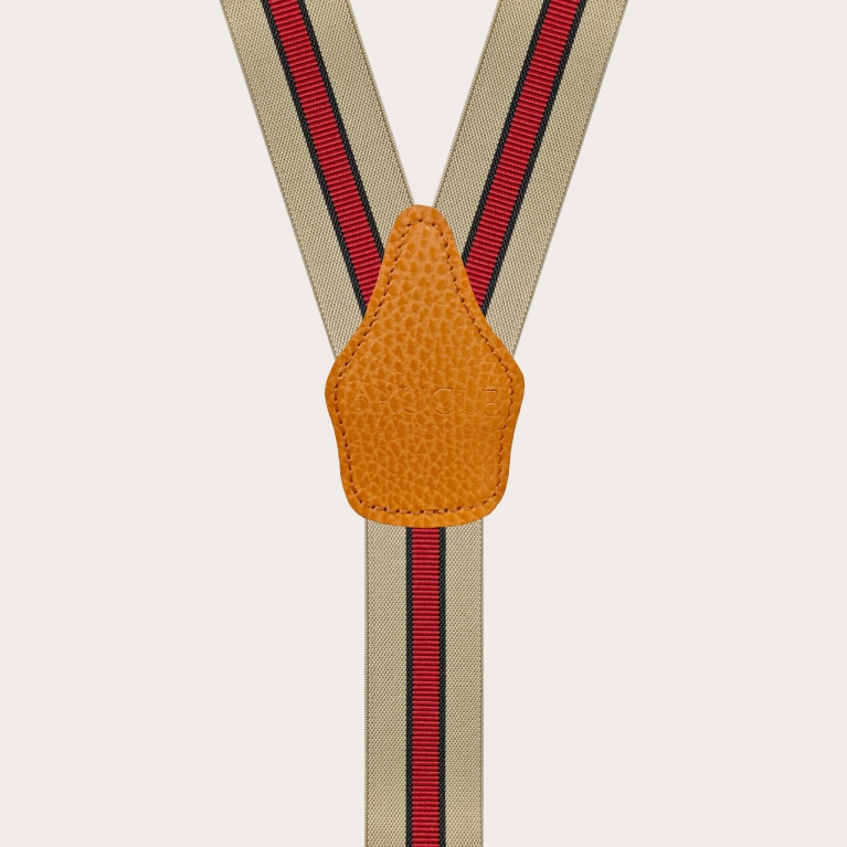 Bretelle unisex a Y rigate beige e rosse