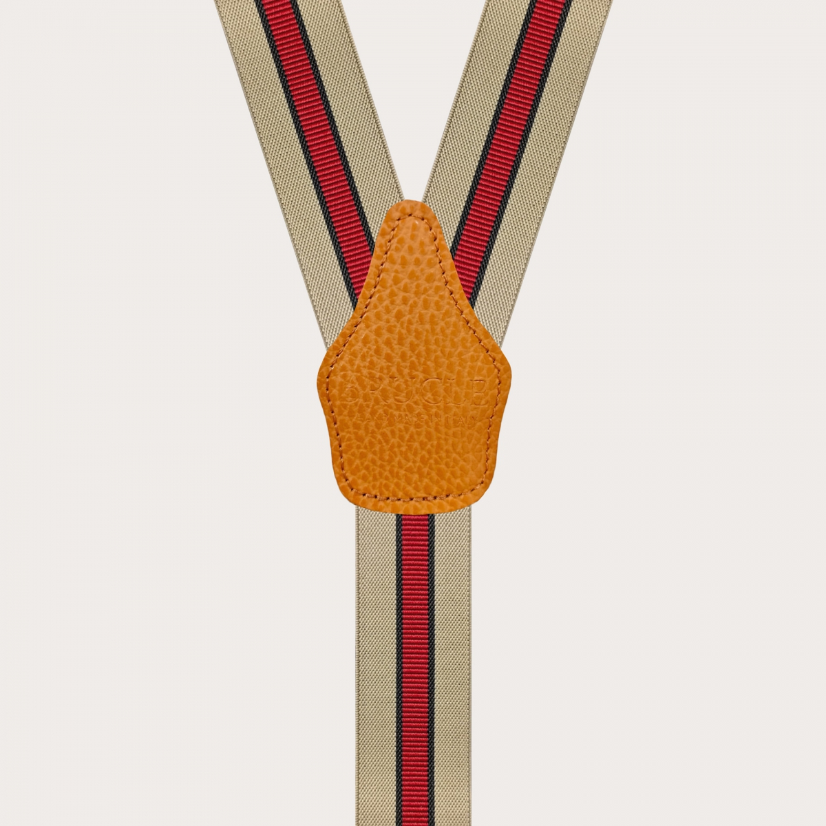 Bretelles larges rayée beige et rouge avec 3 clips