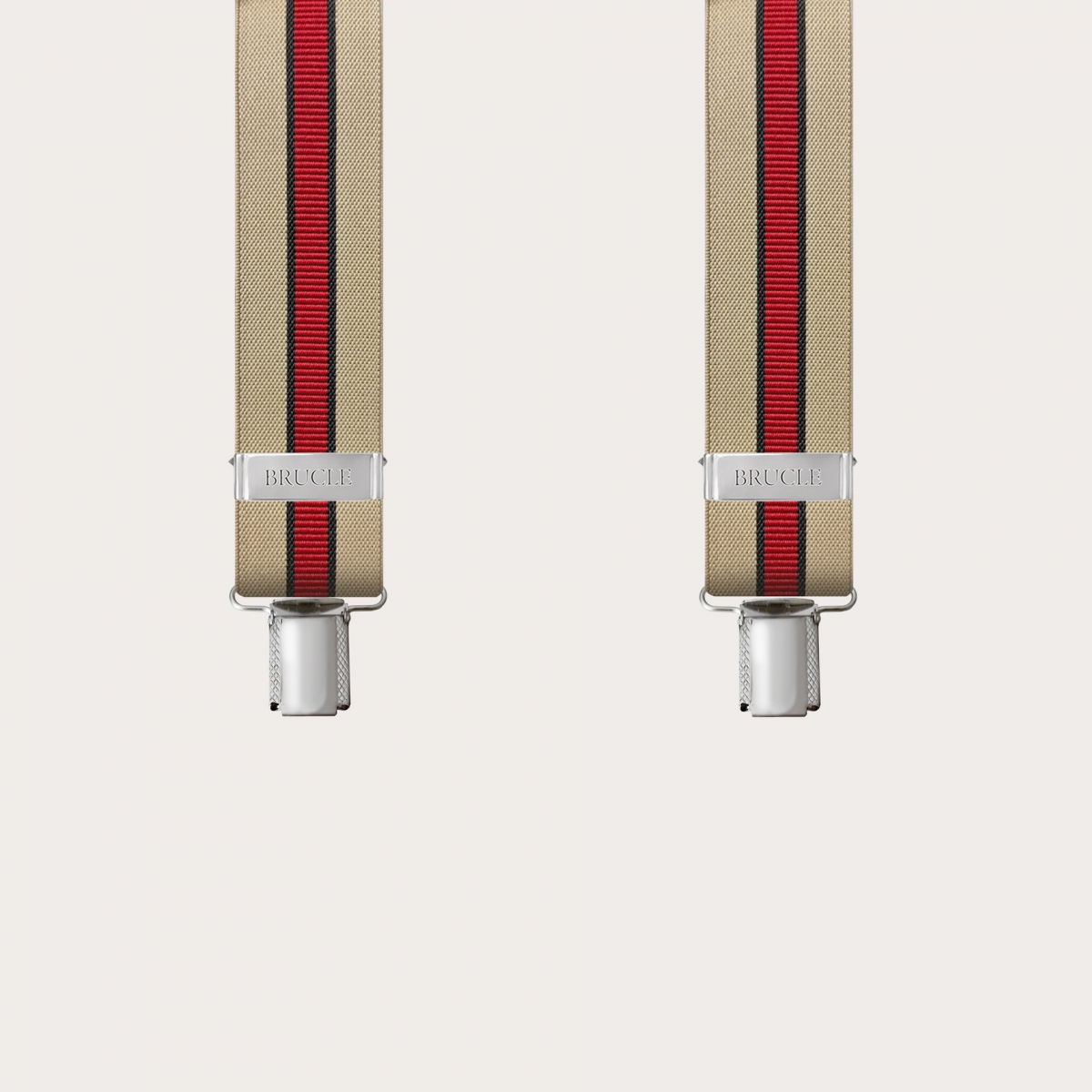 Bretelles larges rayée beige et rouge avec 3 clips