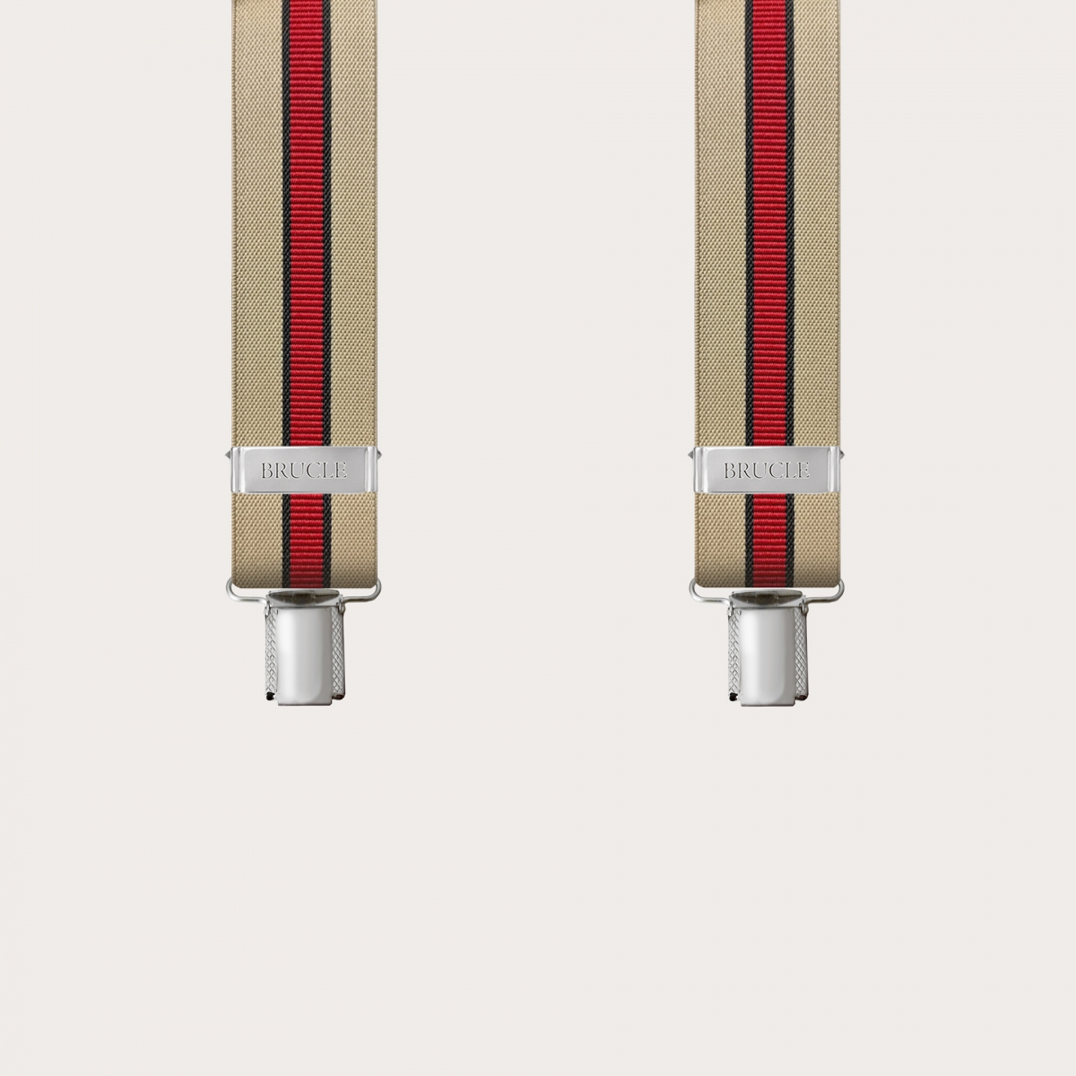 Bretelles larges rayée beige et rouge avec 3 clips