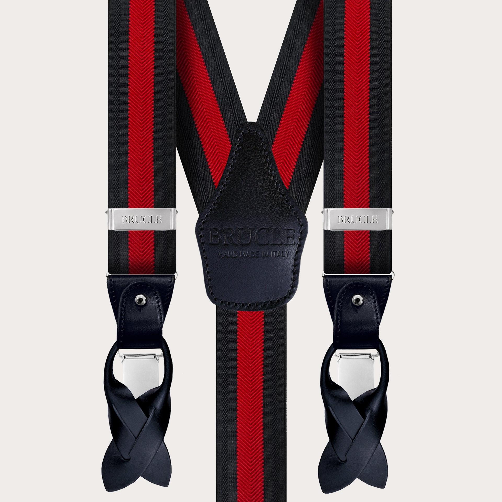 BRUCLE Bretelle elastiche con riga spinata rosso e blu