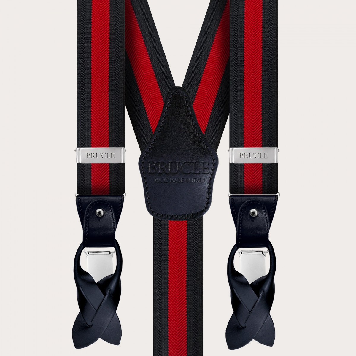 BRUCLE Bretelle elastiche con riga spinata rosso e blu