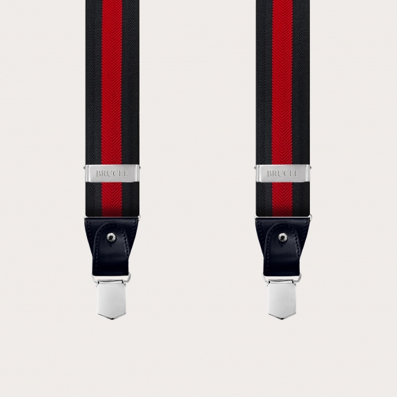 BRUCLE Elastic suspenders with red and blue herringbone stripe