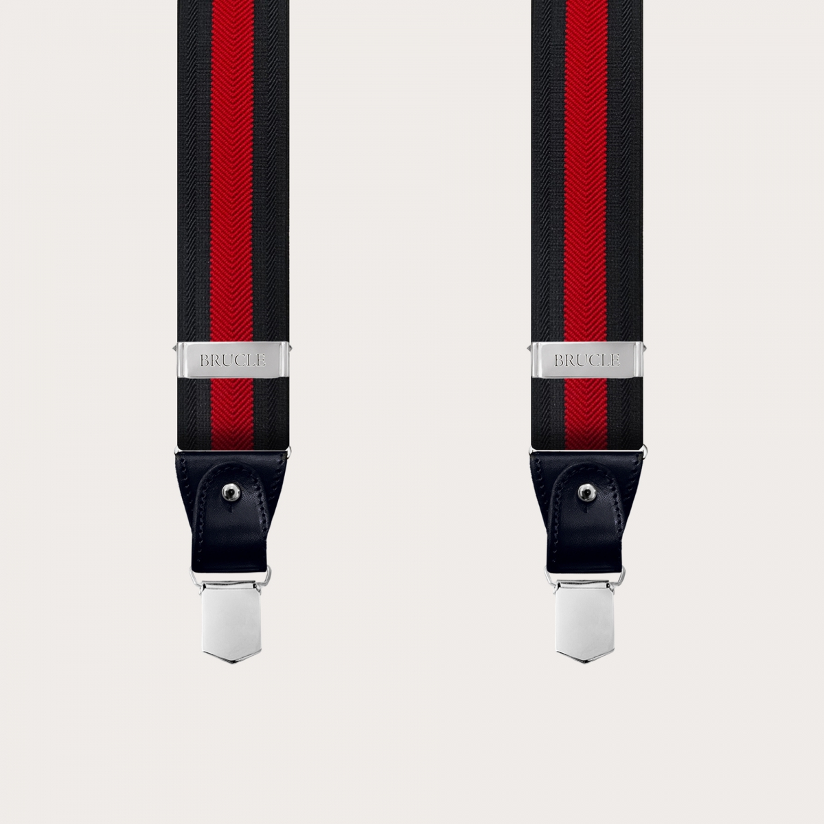 BRUCLE Elastic suspenders with red and blue herringbone stripe