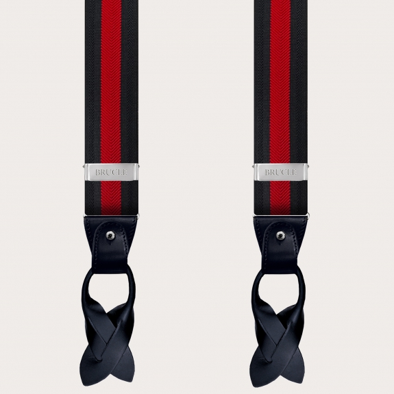 BRUCLE Elastic suspenders with red and blue herringbone stripe