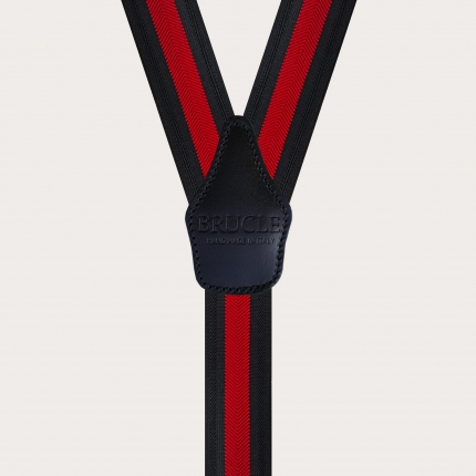 Elastic suspenders with red and black herringbone stripe