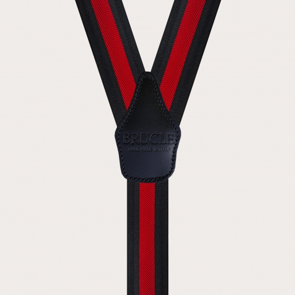 BRUCLE Elastic suspenders with red and blue herringbone stripe