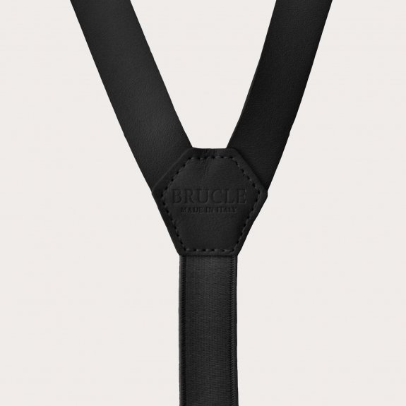 Y-shape leather suspenders, black