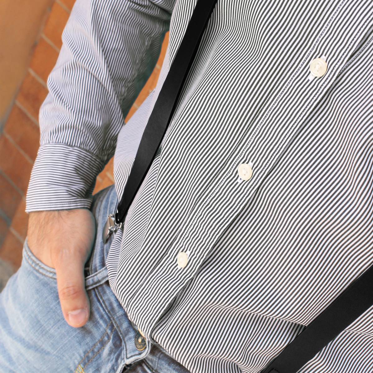 BRUCLE Y-shape leather suspenders, black