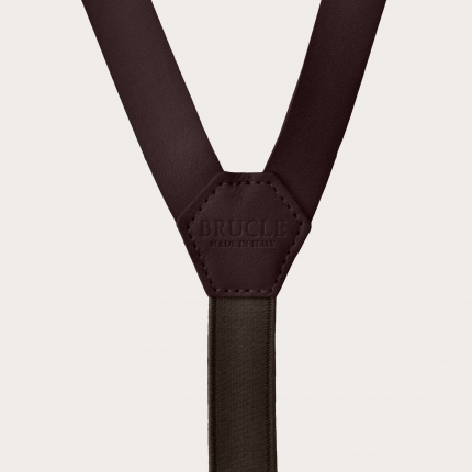Y-shape leather suspenders, dark brown