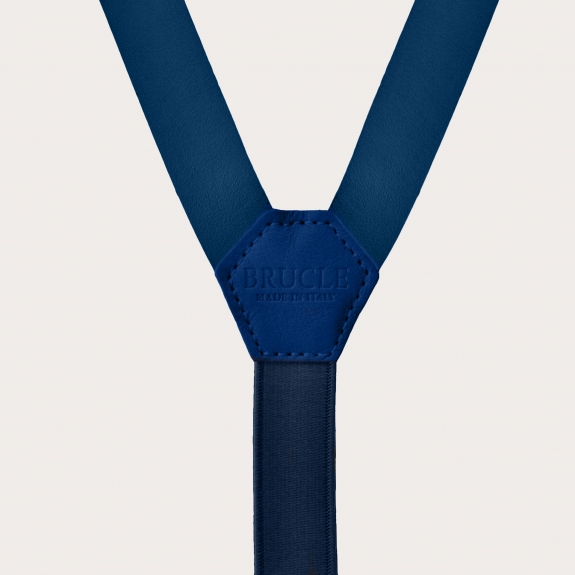 Leather Y-back braces suspenders blue royal