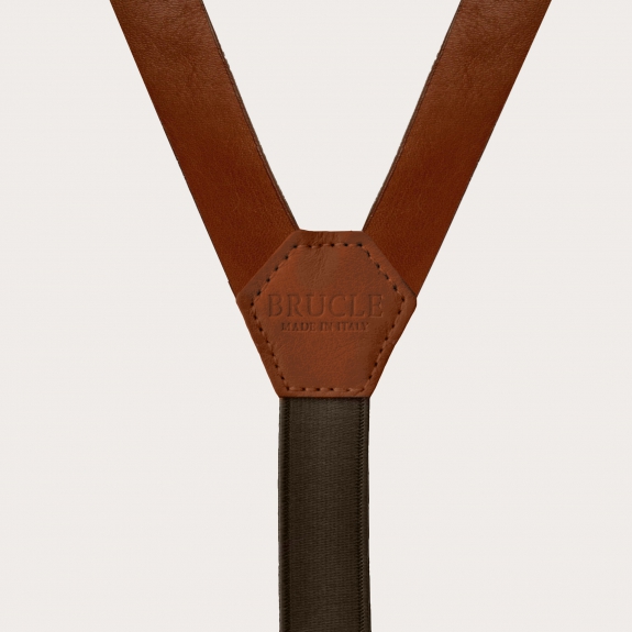 Y-shape leather suspenders, brown