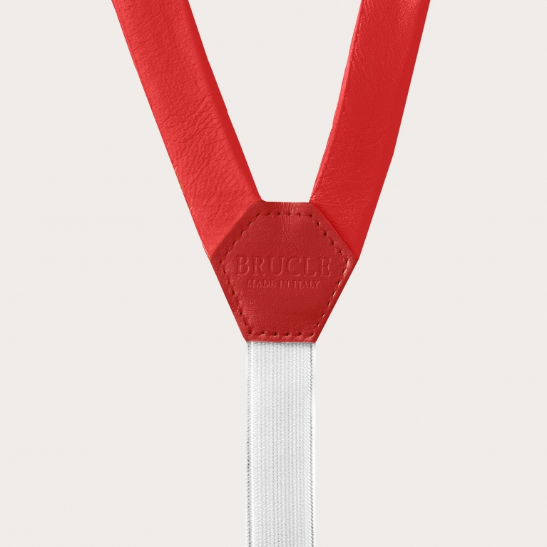 Y-shape leather suspenders, red