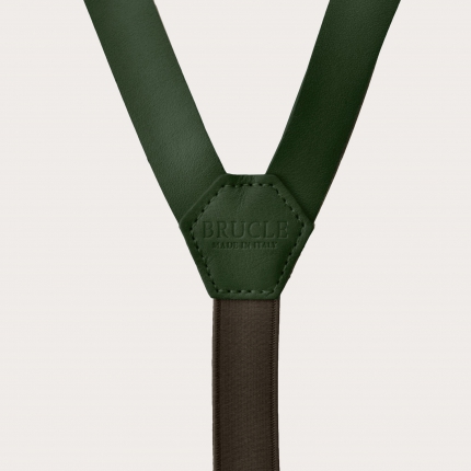 Y-shape leather suspenders, dark green
