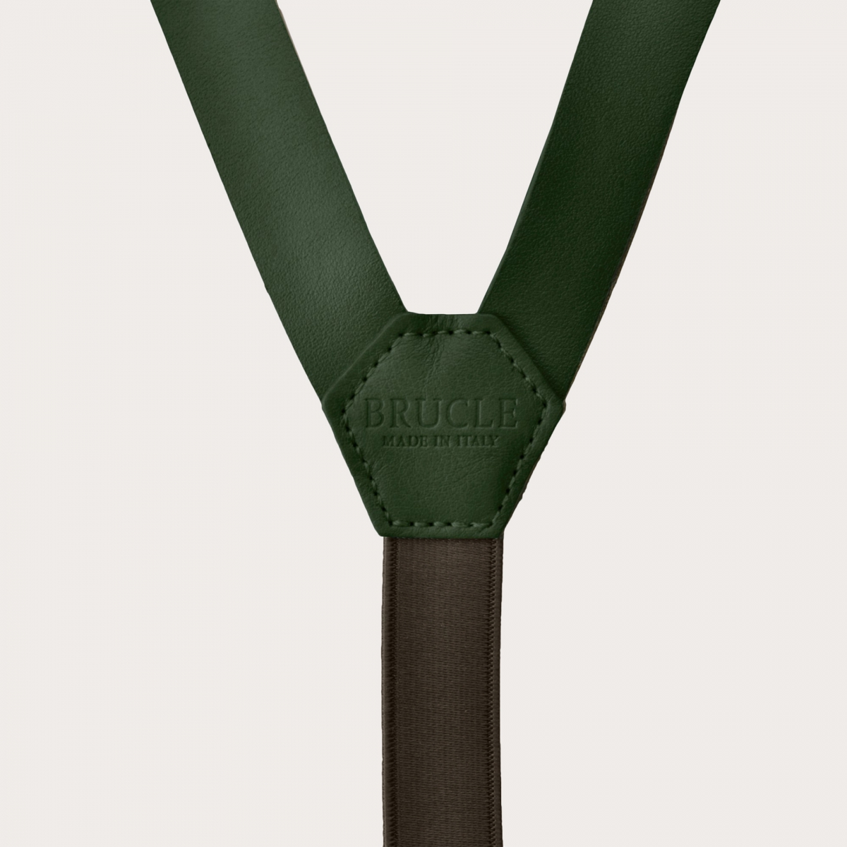 BRUCLE Y-shape leather suspenders, dark green