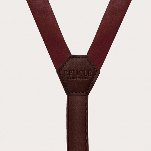 Y-shape leather suspenders, burgundy