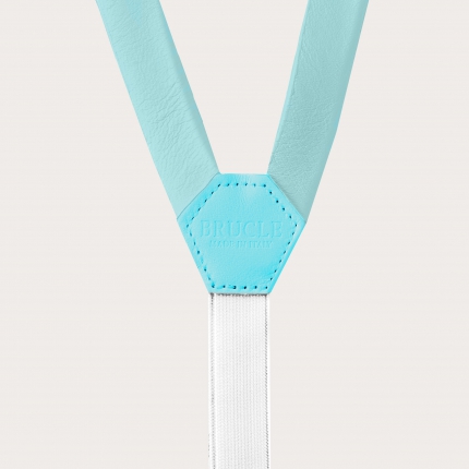 Leather Y-back braces suspenders light blue