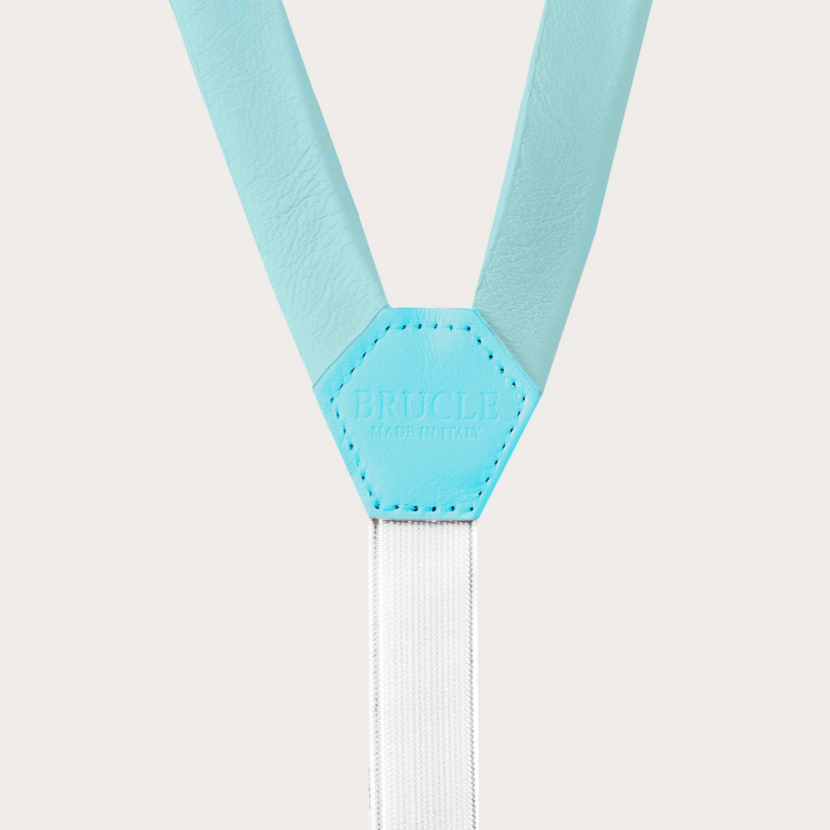 BRUCLE Y-shape leather suspenders, sky blue
