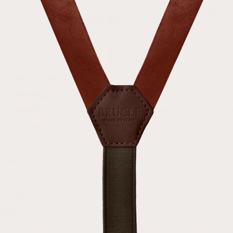 Y-shape leather suspenders, Sienna