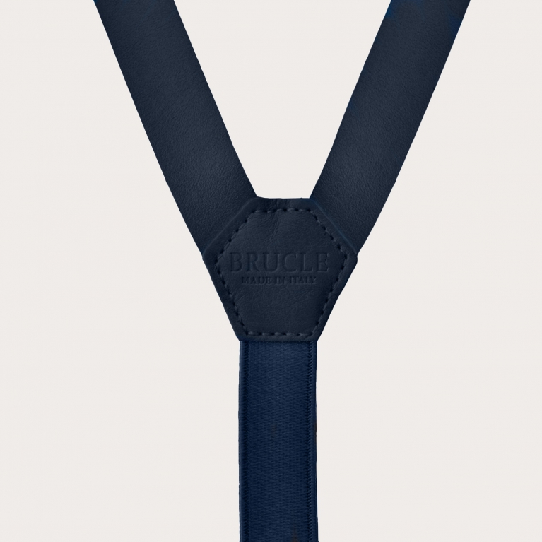 Y-shape leather suspenders, navy blue