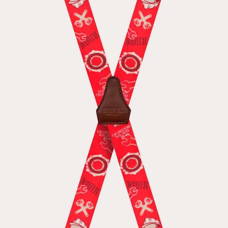 Tirantes en forma de X para niños, patrón rojo con mecano