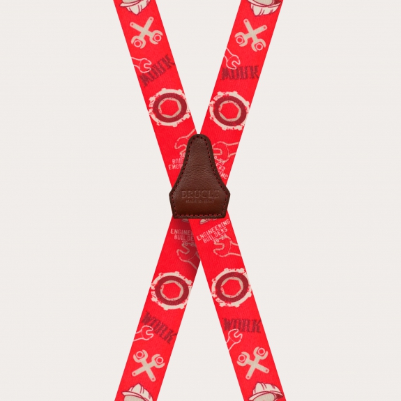 Tirantes en forma de X para niños, patrón rojo con mecano