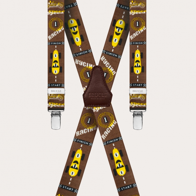 Braces suspenders kids cars brown